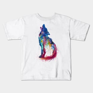 Howling Wolf Watercolor Silhouette Kids T-Shirt